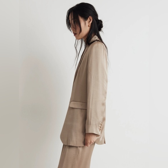Madewell Gold Satin Oversized Blazer Size 10 - Picture 4 of 13